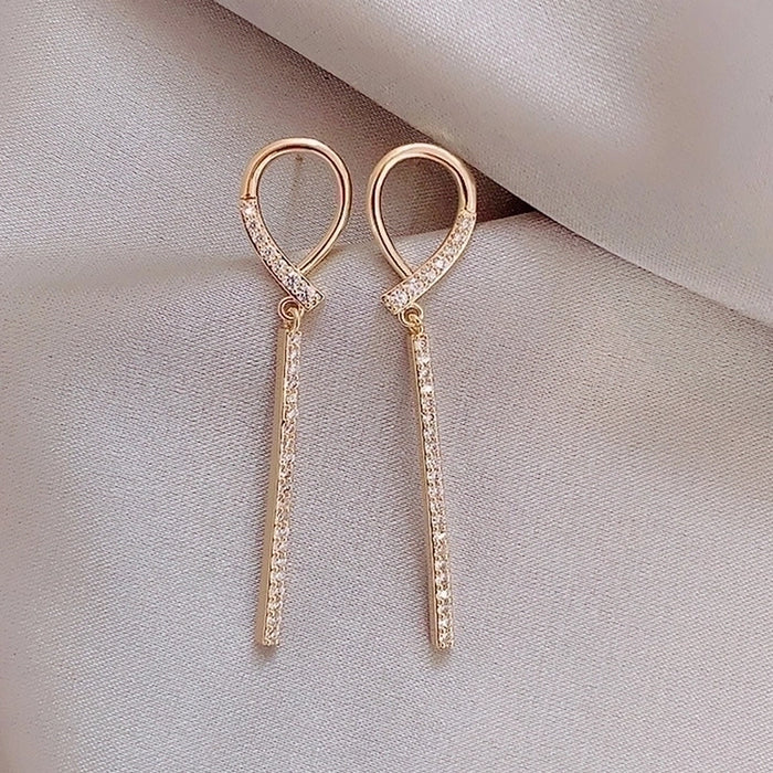 Stainless Steel Inlay Zircon Drop Earrings