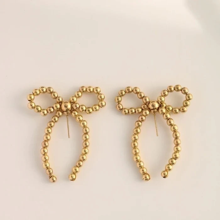 Bow Knot Beaded Plating Artificial Pearl Alloy Ear Studs