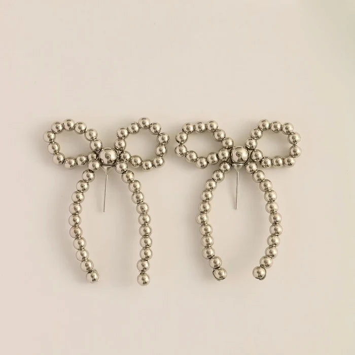 Bow Knot Beaded Plating Artificial Pearl Alloy Ear Studs