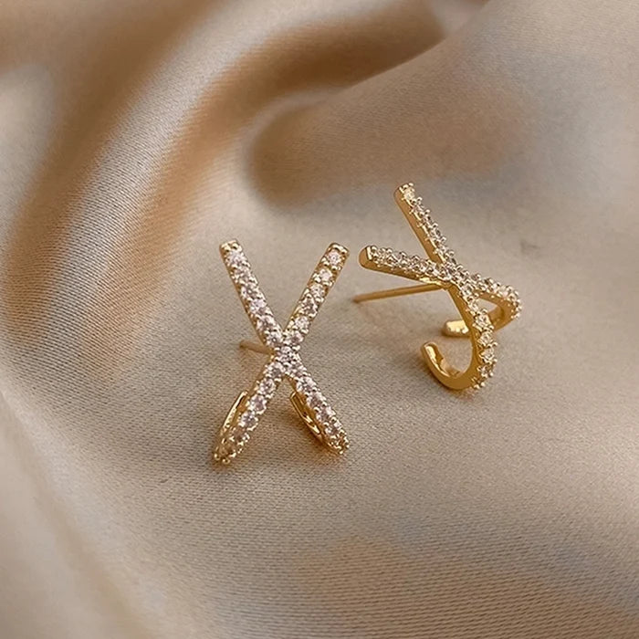 Stainless Steel Plating Inlay Zircon Gold Plated Ear Studs