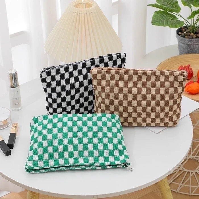 Cute Vintage Style Plaid Knit Dumpling Shape Makeup Bags