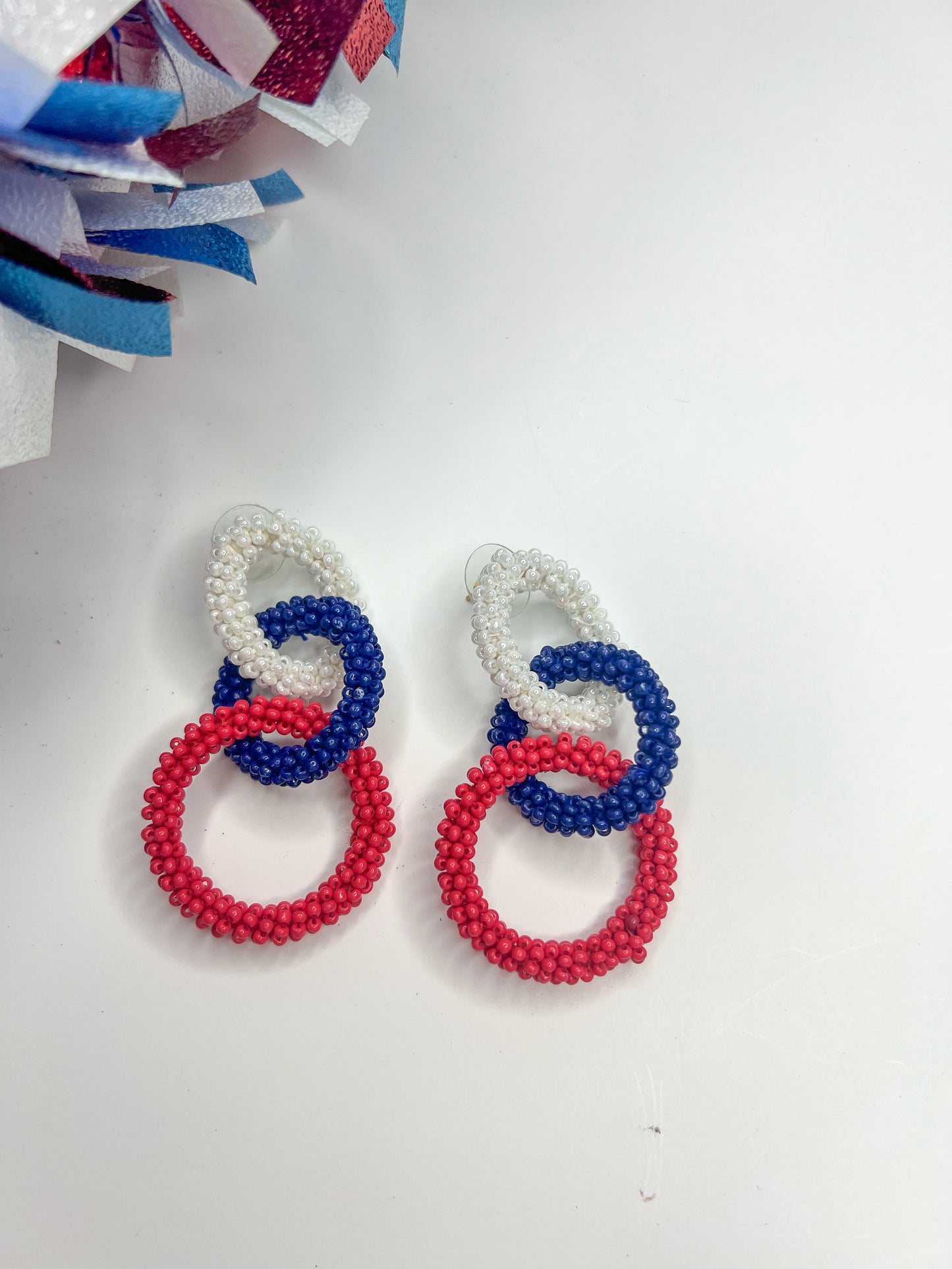 Red, White and Blue Chain Link Earrings
