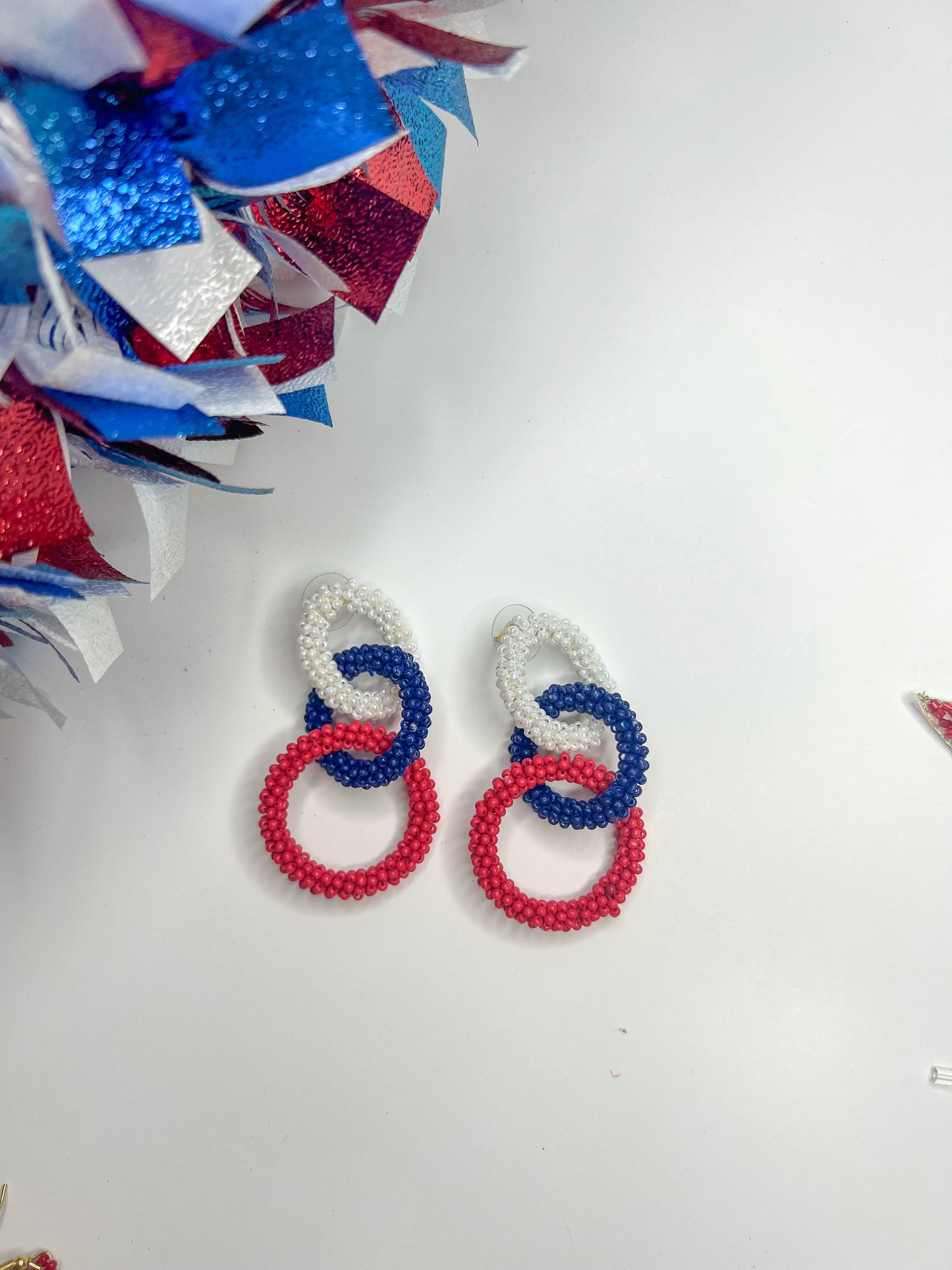Red, White and Blue Chain Link Earrings