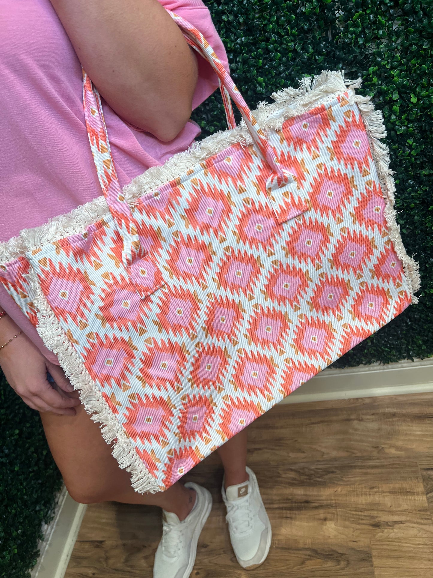 Boho Pattern Fringe Tote