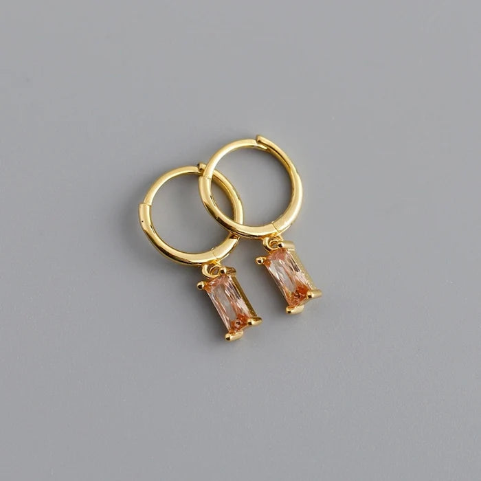 Sterling Silver Zircon Geometric Dangling Earrings