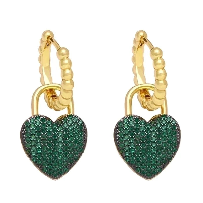 Heart Shape Copper Plating Inlay Zircon Drop Earrings
