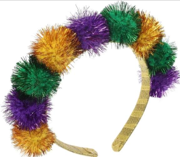 Mardi Gras Tinsel Pom Headband