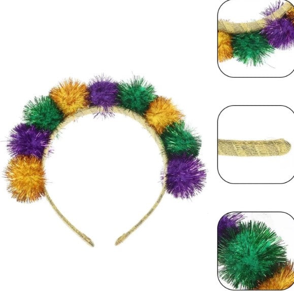 Mardi Gras Tinsel Pom Headband