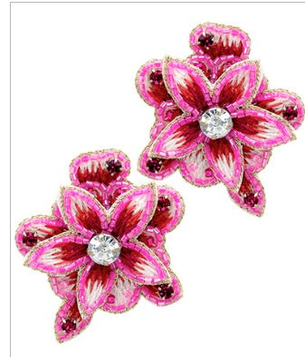 Seed Bead Flower Earrings