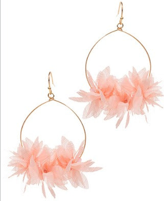 Fabric Flower & Wired Oval Earrings
