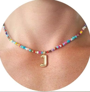 Beaded Bubble Letter Necklace