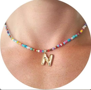 Beaded Bubble Letter Necklace