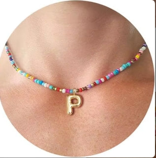 Beaded Bubble Letter Necklace