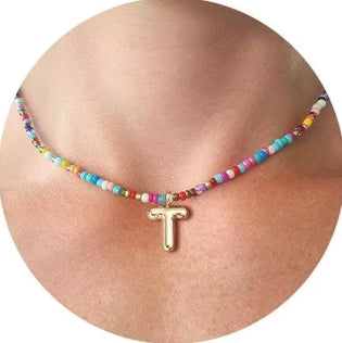 Beaded Bubble Letter Necklace