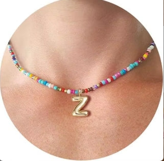 Beaded Bubble Letter Necklace
