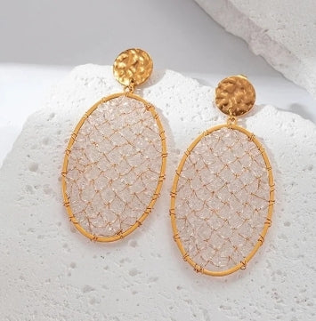 Crystal Beads 14K Gold Plated Dangling Earrings