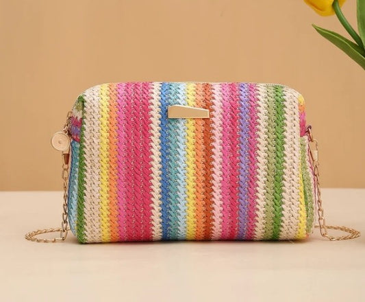 Women's Straw Rainbow Streetwear Square Zipper Straw Bag