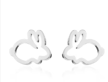 Small Rabbit Hoop Stud Earrings