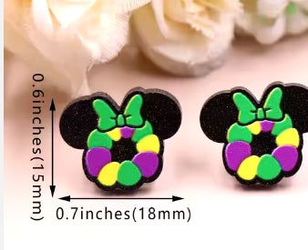Mardi Gras Mouse King Cake Studs
