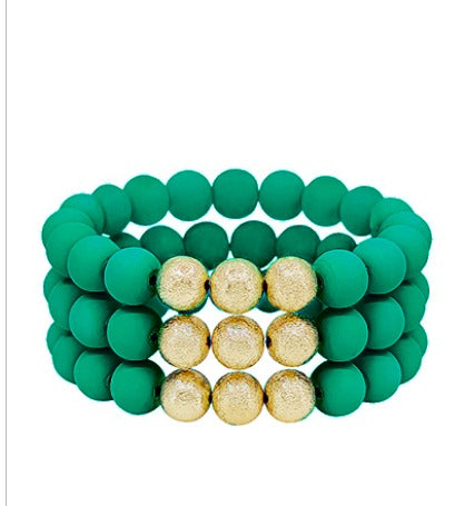 3 Row Satin Ball Accent Clay Ball Bracelet