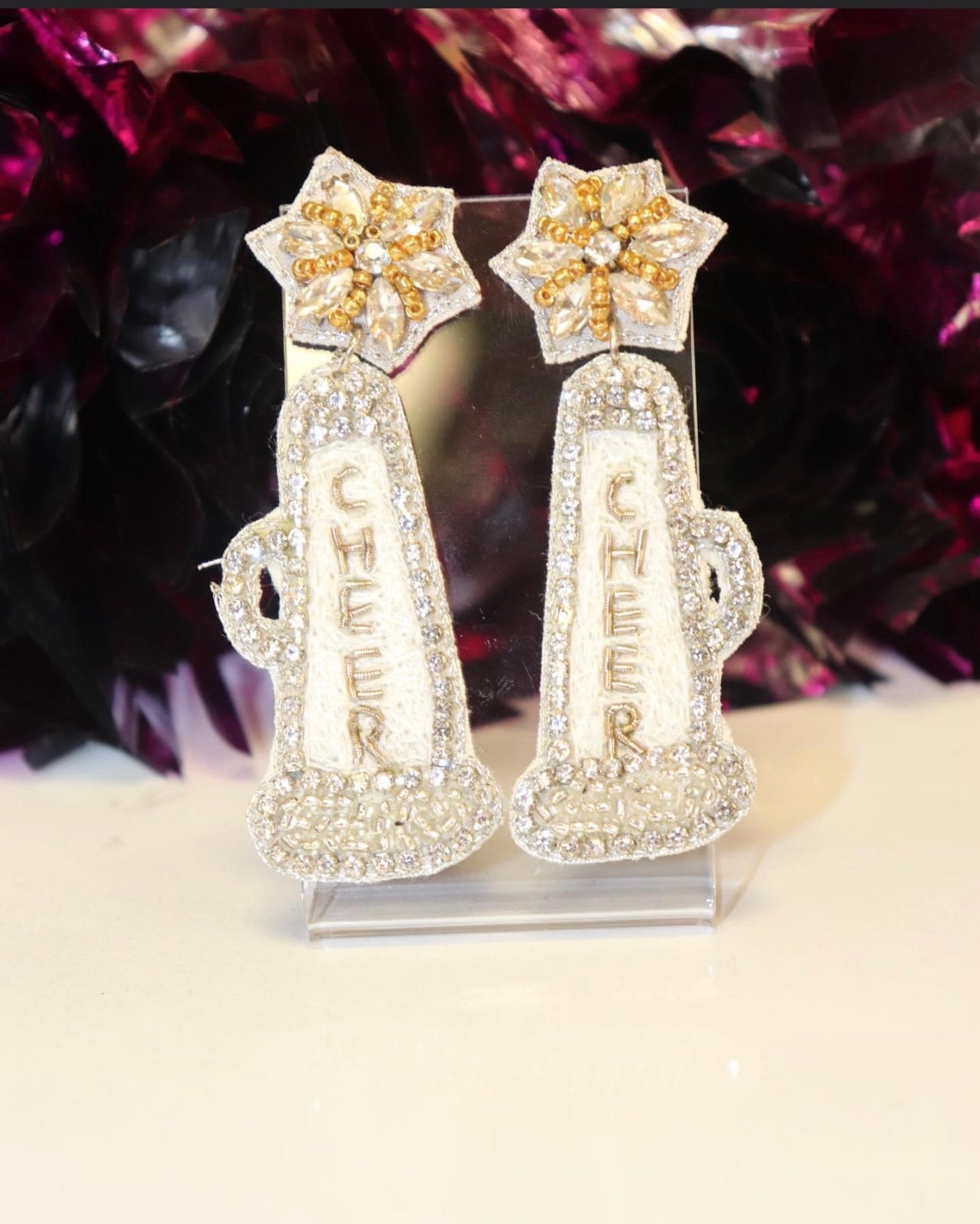 Cheer Megaphone Beaded Earrings