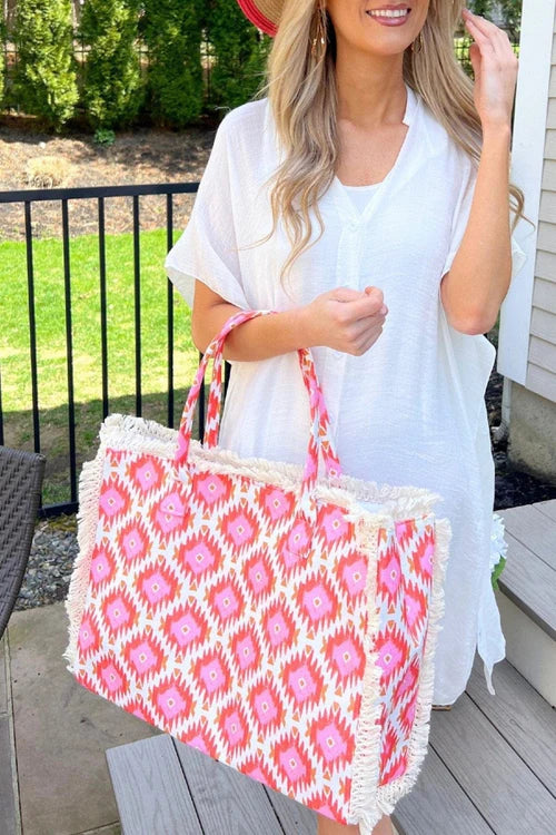 Boho Pattern Fringe Tote