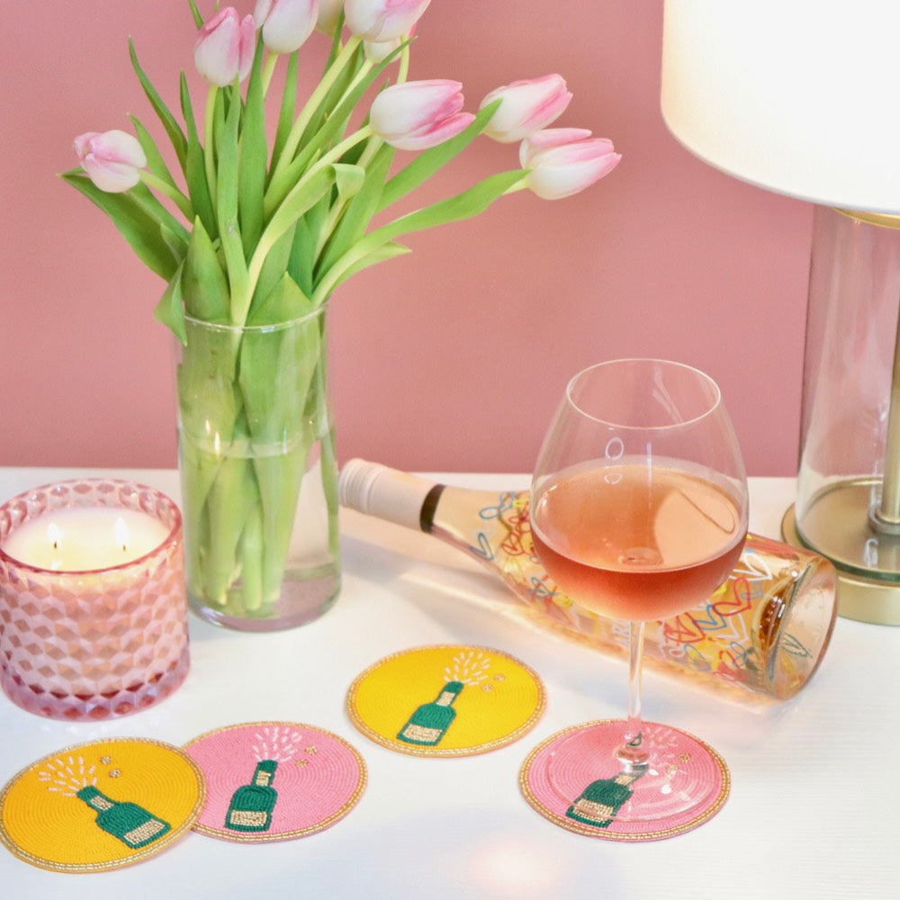 Pop the Champagne Bottle Beaded Coaster