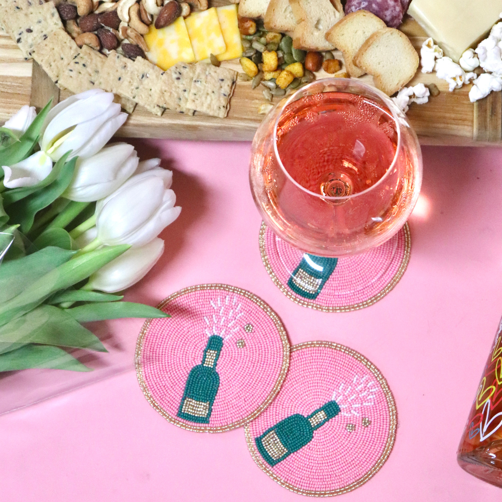 Pop the Champagne Bottle Beaded Coaster