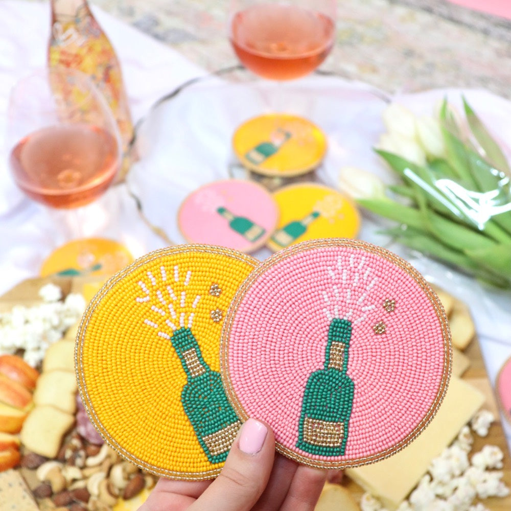 Pop the Champagne Bottle Beaded Coaster