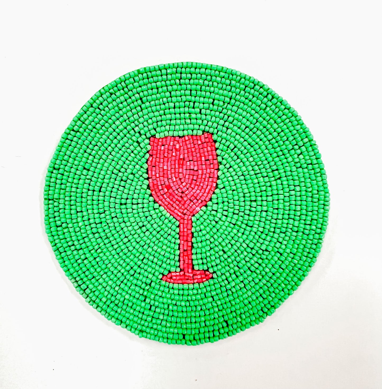 Green Wine Glass Beaded Coaster
