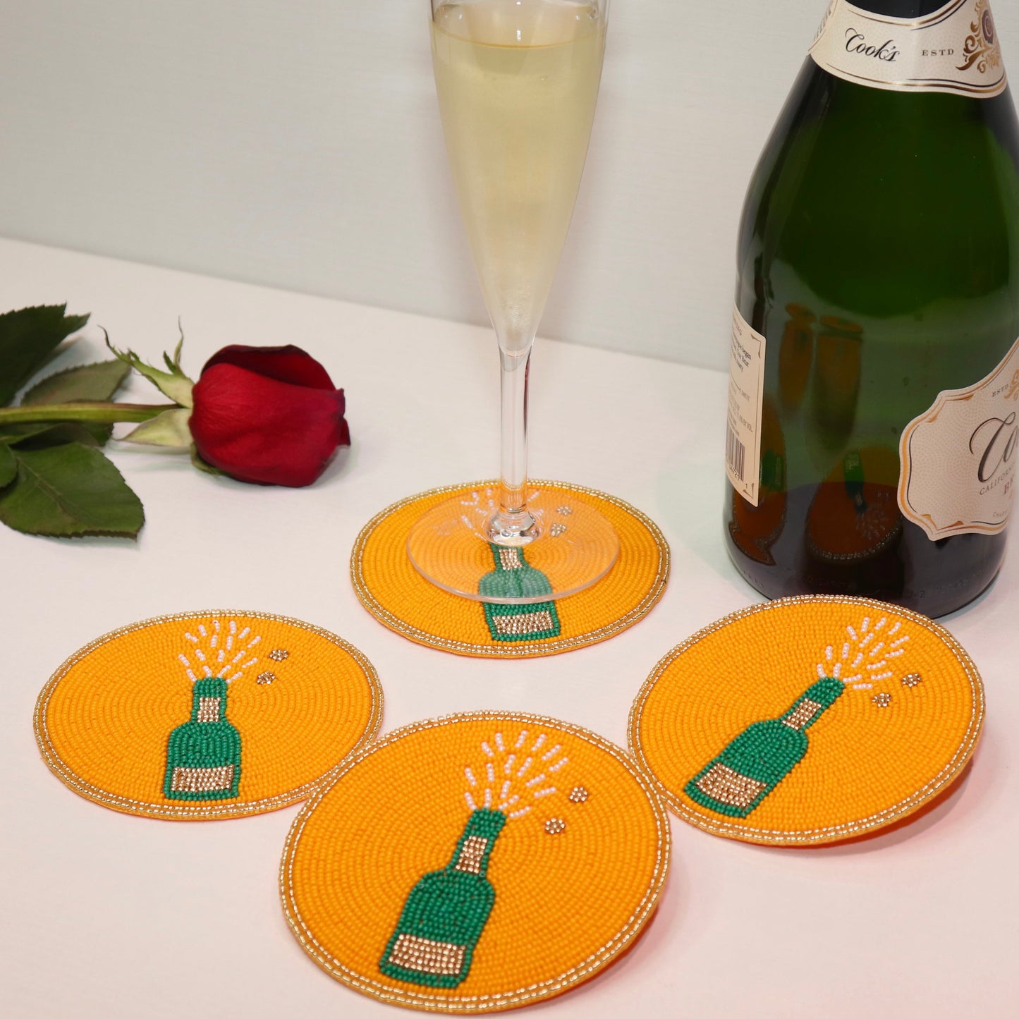 Pop the Champagne Bottle Beaded Coaster