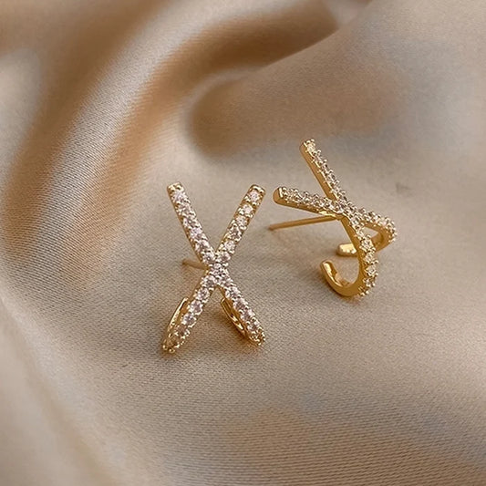 Stainless Steel Plating Inlay Zircon Gold Plated Ear Studs