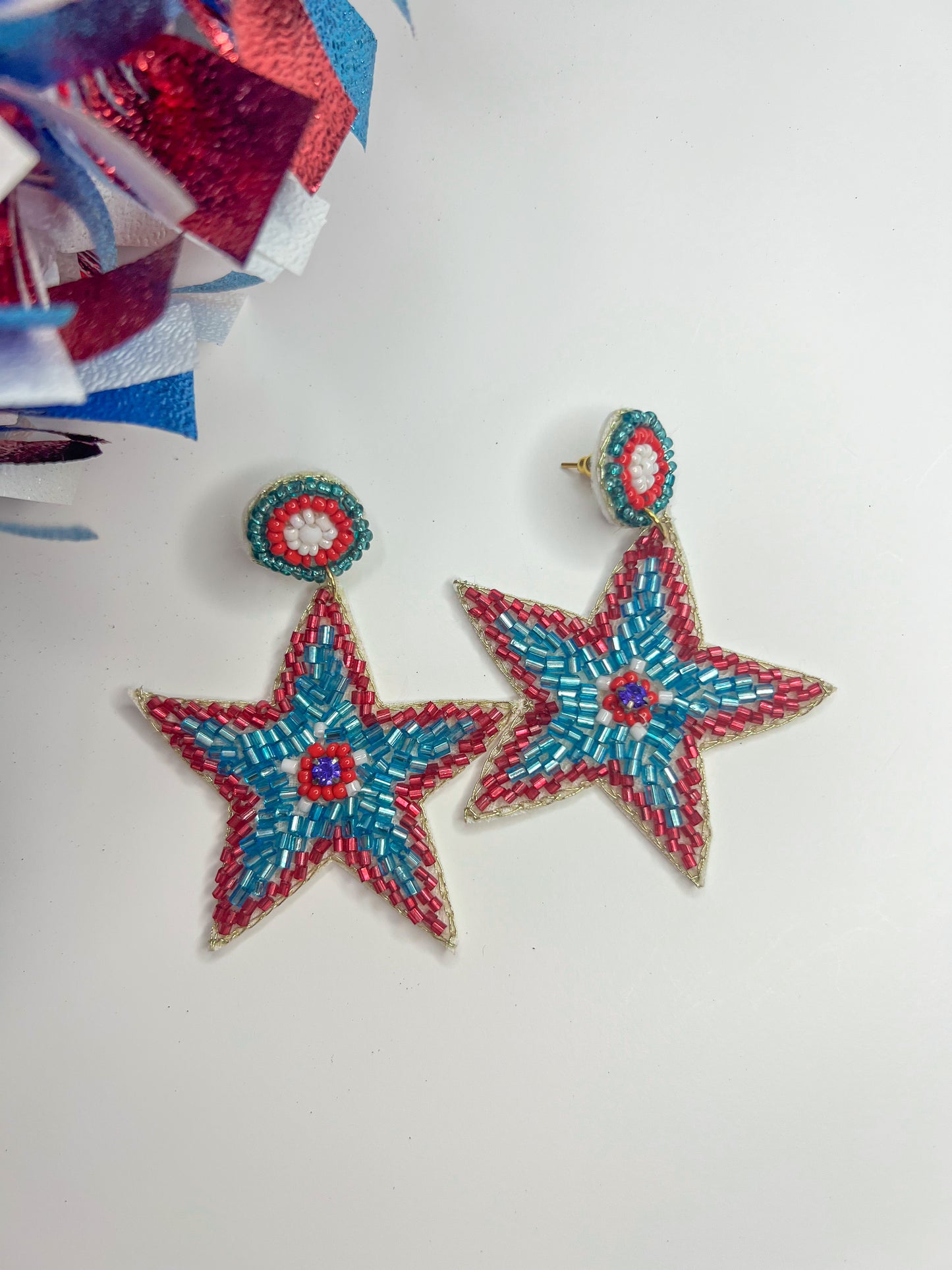 Patriotic Star Beaded Earrings