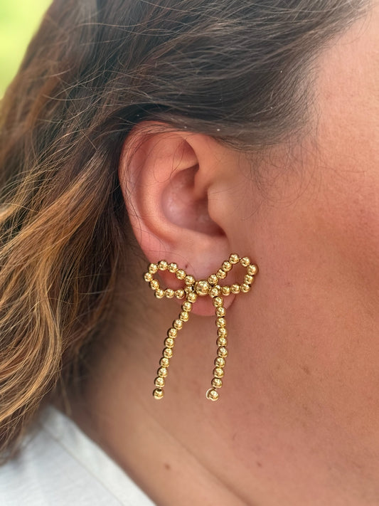 Bow Knot Beaded Plating Artificial Pearl Alloy Ear Studs