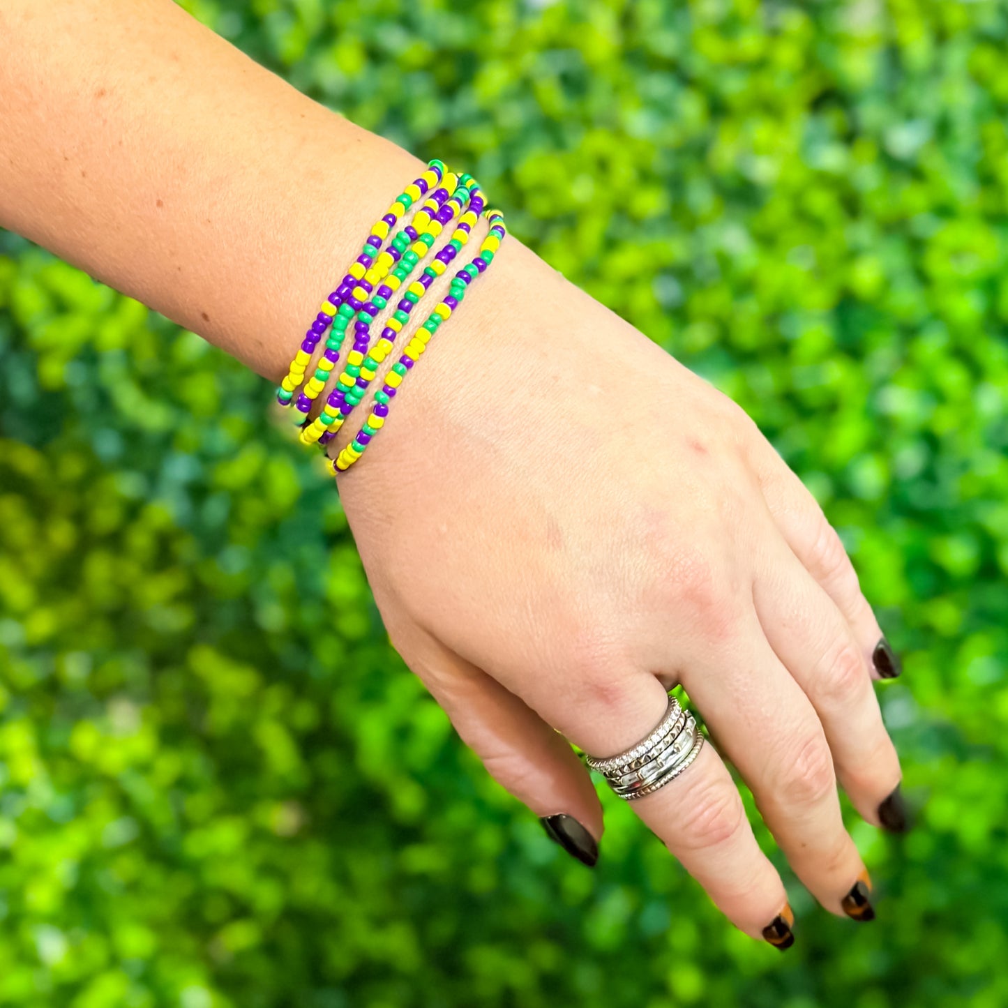 Mardi Gras beaded bracelets (5pk)