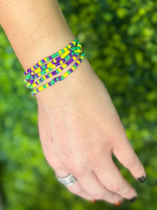 New Arrival Mardi Gras beaded bracelets (5pk)