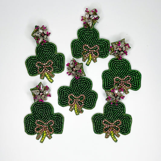 Shamrock with Pink Bow Earrings
