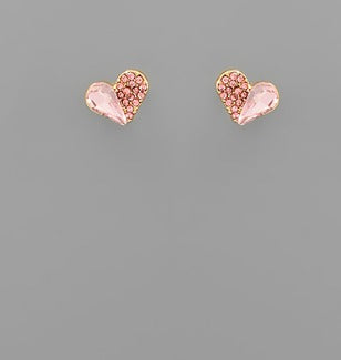 Half Glass & Pave Heart Studs