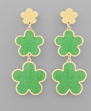 Glitter Triple Daisy Drop Earrings