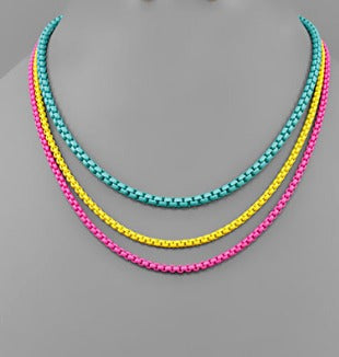 Color Box Chain Layered Necklace