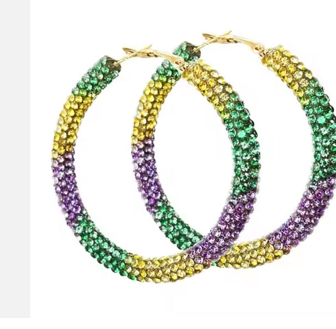 Mardi Gras Crystal Hoops