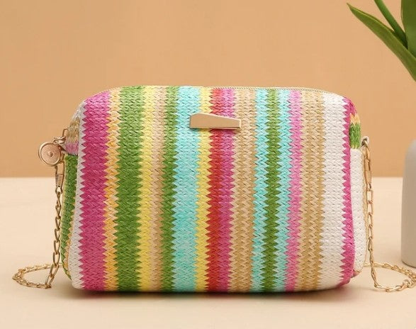 Women's Straw Rainbow Streetwear Square Zipper Straw Bag