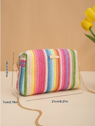 Women's Straw Rainbow Streetwear Square Zipper Straw Bag