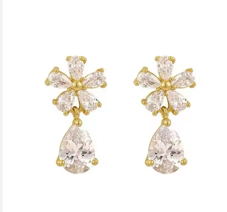 Water Drop Zircon Flower Earrings