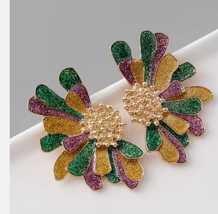 Mardi Gras Flower Earrings