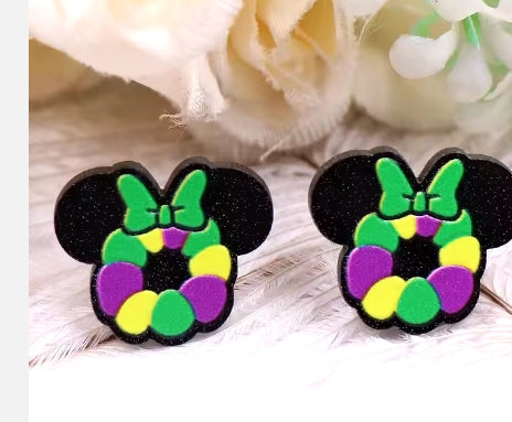 Mardi Gras Mouse King Cake Studs