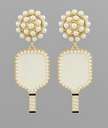 Pickleball Paddle on Studded Pearl Earrings