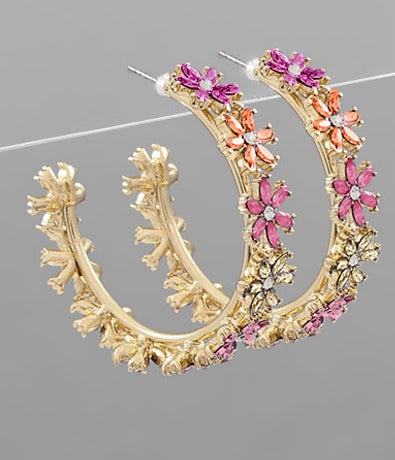 Crystal Flower Open Hoops