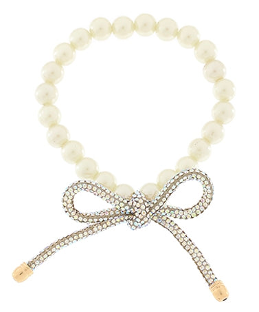 Rhinestone Bow & Pearl Beads Bracelet