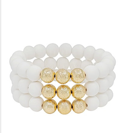 3 Row Satin Ball Accent Clay Ball Bracelet